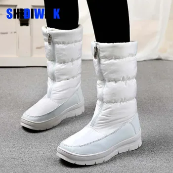 Ženske snow škornji spredaj zadrgo platformo, zimski čevlji, debele plišastih nepremočljiva non-slip škornji zimski čevlji toplo krzno botas mujer