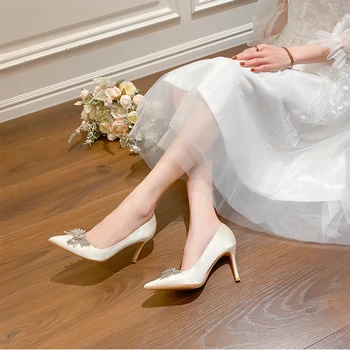 2023 pomlad žensk poročni čevlji poročni čevlji z visoko peto saten svila čevlji ženske stiletto čevlji opozoril stranka čevlji