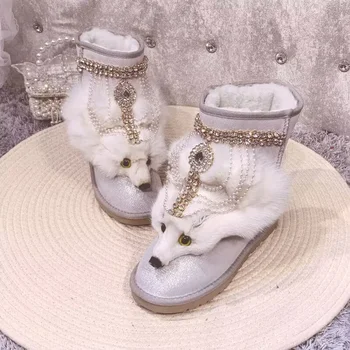 Tassel rhinaute pearl Pozimi in kašmir toplo fox lase, čevlji ročno izdelan po meri krzna, iz enega kosa čevlji za ženske 35-39