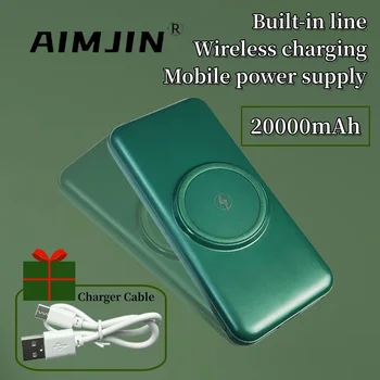 20000mAh Brezžični Moči Banke Vgrajen 4 Kabli Powerbank Prenosni Zunanji Polnilec Za iPhone 12 Pro Xiaomi 10