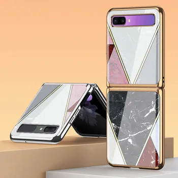 Z Flip 3 Funda Ohišje za Samsung Galaxy Ž Flip 3 Geometrijske Šivanje Marmorja, Kaljeno Steklo Coque Telefon Primeru Pokrov Z Flip 5G