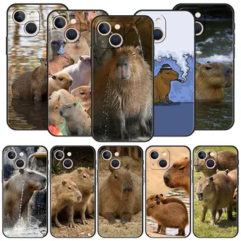 Srčkan Capybara Za iPhone 11 12 13 14 15 Pro Max Telefon Primeru X XR XS 7 8 Plus SE 2020 Luxury Black Mehki Silikonski Pokrov Funda