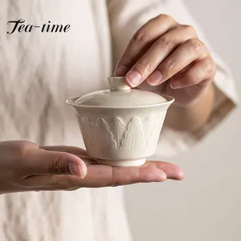 100 ml Ding Klin Bele Keramične Gaiwan Ustvarjalne Lotus Prestol Čaj Tureen Gospodinjski Čaj, Kavo Kritje Skodelico Čaja Storitve Dobave Obrti